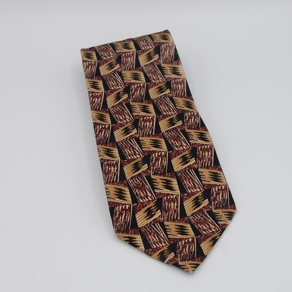 IKE Behar Silk Tie Brown Gold Black - Picture 1 of 7